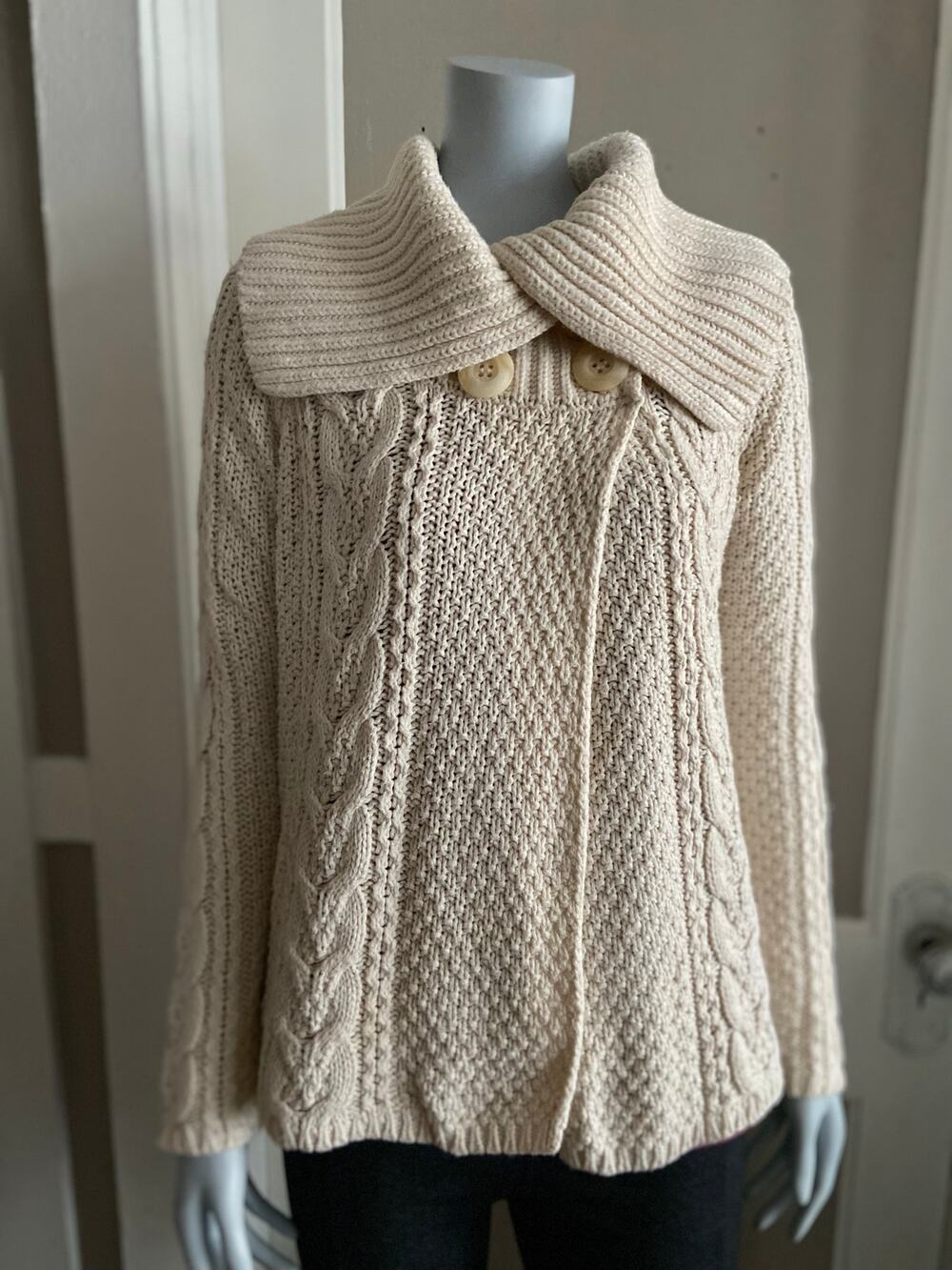 CASLON Cream Cable Knit Fisherman Sweater sz S